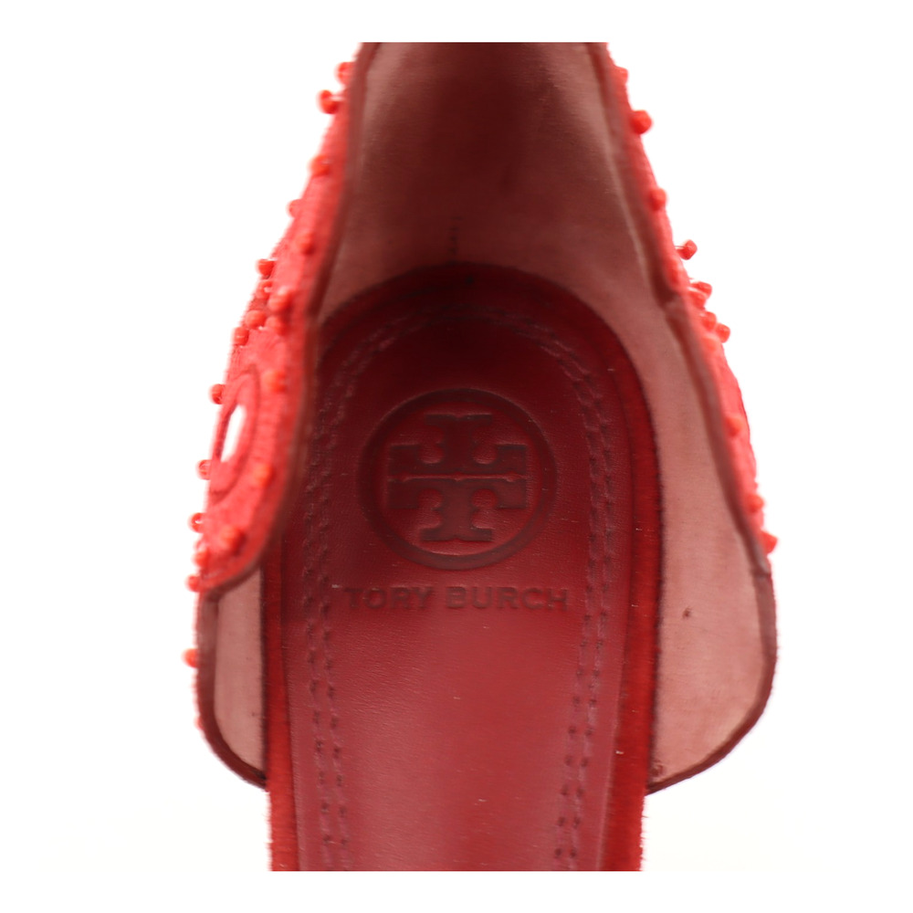 Tory Burch Sz 6M Suede Yasmin D'Orsay Point Toe Flat Red Embroidery Beads - Picture 10 of 11